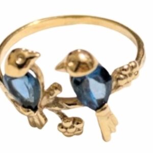 Gold Sterling Silver Swiss Blue Topaz Birds Ring